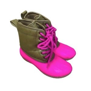 Capelli New York Kids Pink & Tan Lace Up Rubber Duck Boots Girls Size 2